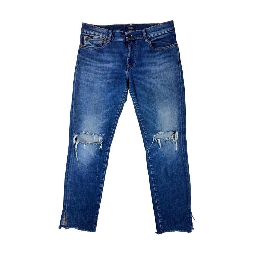 Polo Ralph Lauren Women Blue Distressed Knee High Rise Skinny Jeans 29R